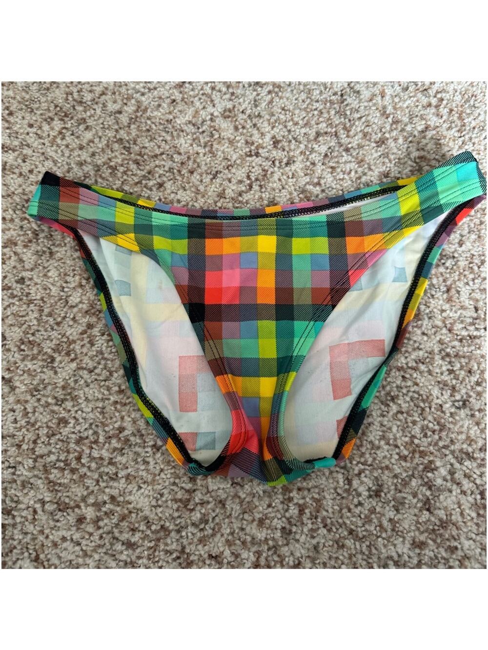 Patagonia Rainbow Plaid Bikini Bottoms Women XS Multicolor Check Swim